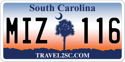 SC license plate MIZ116