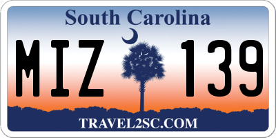 SC license plate MIZ139