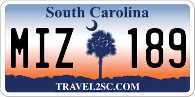 SC license plate MIZ189