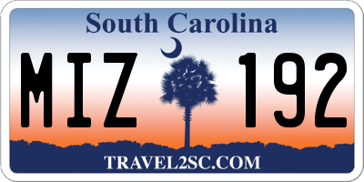 SC license plate MIZ192