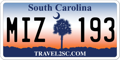 SC license plate MIZ193