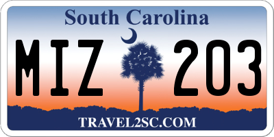 SC license plate MIZ203