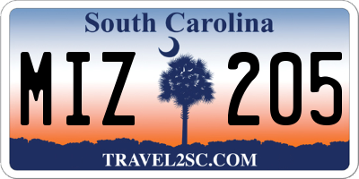 SC license plate MIZ205