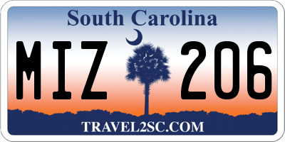 SC license plate MIZ206