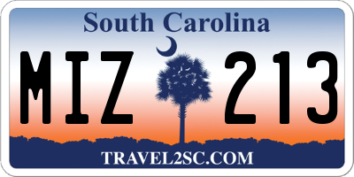 SC license plate MIZ213