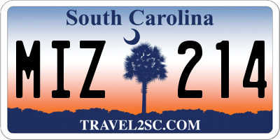 SC license plate MIZ214