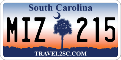SC license plate MIZ215