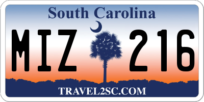 SC license plate MIZ216