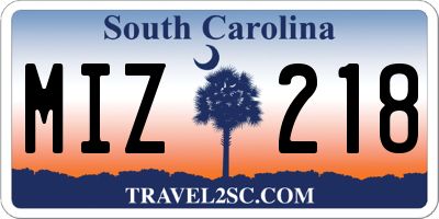 SC license plate MIZ218