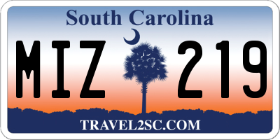 SC license plate MIZ219