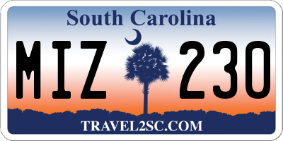 SC license plate MIZ230