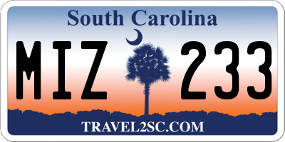 SC license plate MIZ233