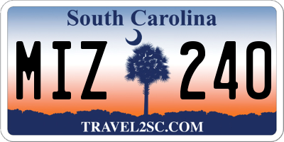 SC license plate MIZ240