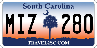 SC license plate MIZ280