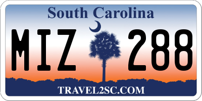 SC license plate MIZ288