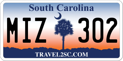 SC license plate MIZ302