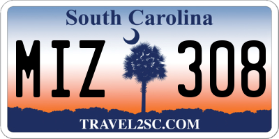 SC license plate MIZ308