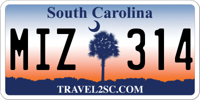 SC license plate MIZ314