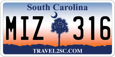 SC license plate MIZ316