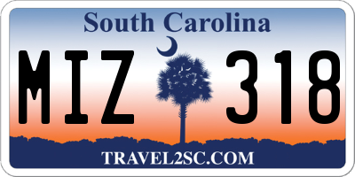 SC license plate MIZ318