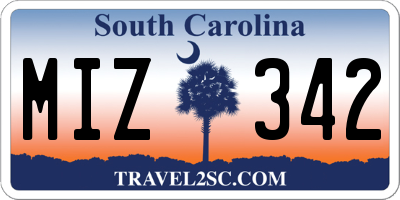 SC license plate MIZ342