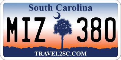 SC license plate MIZ380