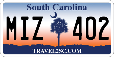SC license plate MIZ402