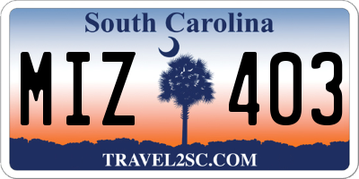 SC license plate MIZ403