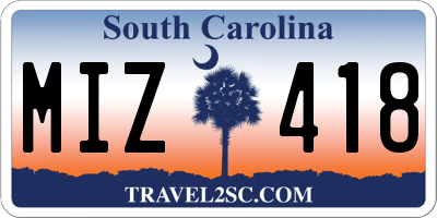 SC license plate MIZ418
