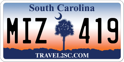 SC license plate MIZ419