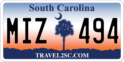 SC license plate MIZ494