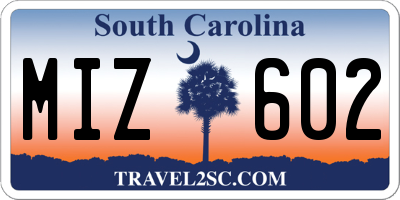 SC license plate MIZ602