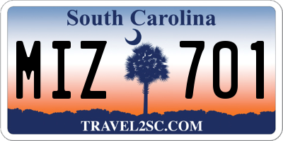 SC license plate MIZ701