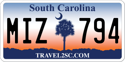SC license plate MIZ794