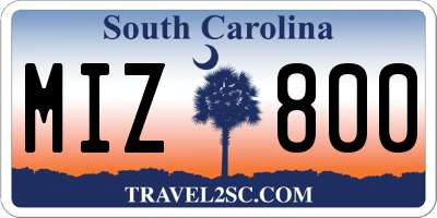 SC license plate MIZ800