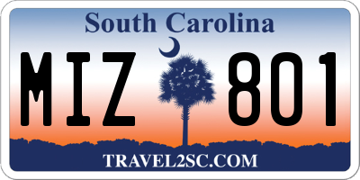SC license plate MIZ801