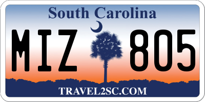 SC license plate MIZ805