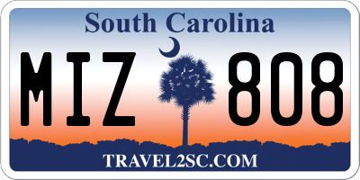 SC license plate MIZ808