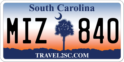 SC license plate MIZ840