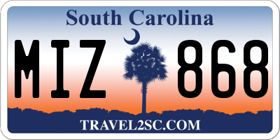 SC license plate MIZ868