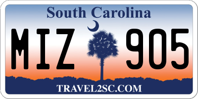 SC license plate MIZ905