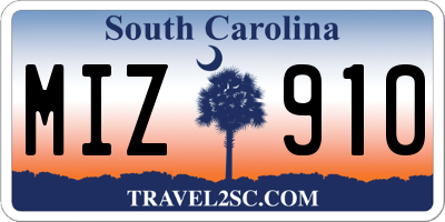 SC license plate MIZ910