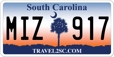 SC license plate MIZ917