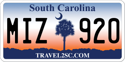 SC license plate MIZ920
