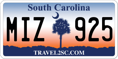 SC license plate MIZ925
