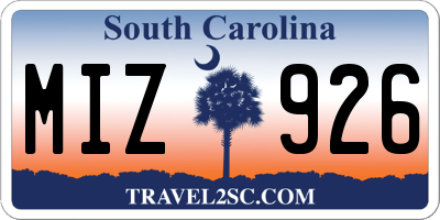 SC license plate MIZ926