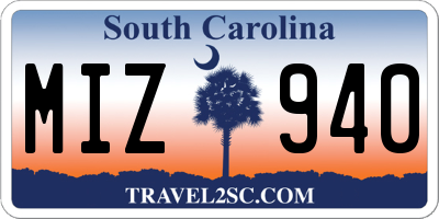 SC license plate MIZ940