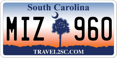 SC license plate MIZ960