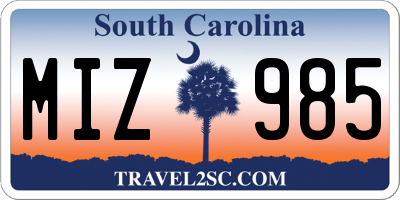SC license plate MIZ985