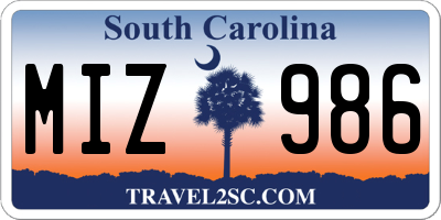 SC license plate MIZ986